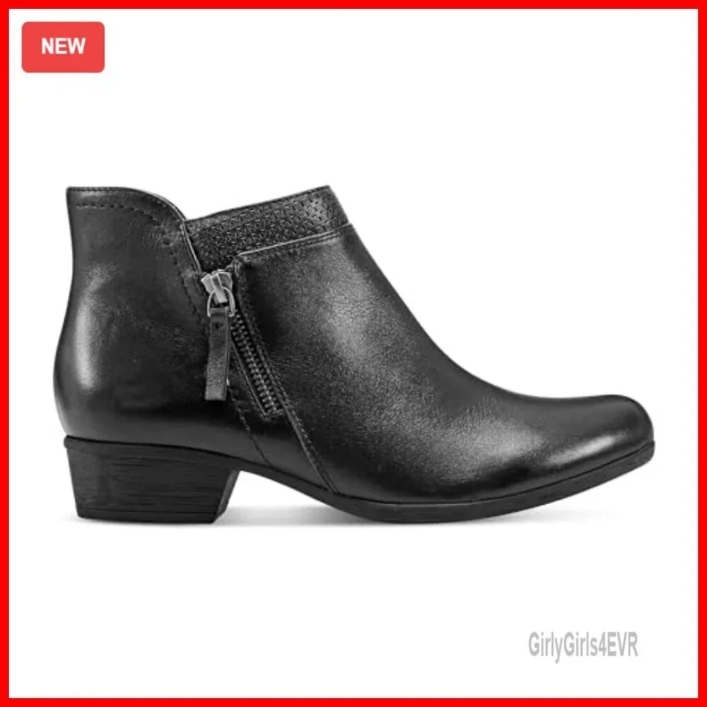 Leather Ankle Booties with Arch Support, Cushioned Comfort, Extended Sizes